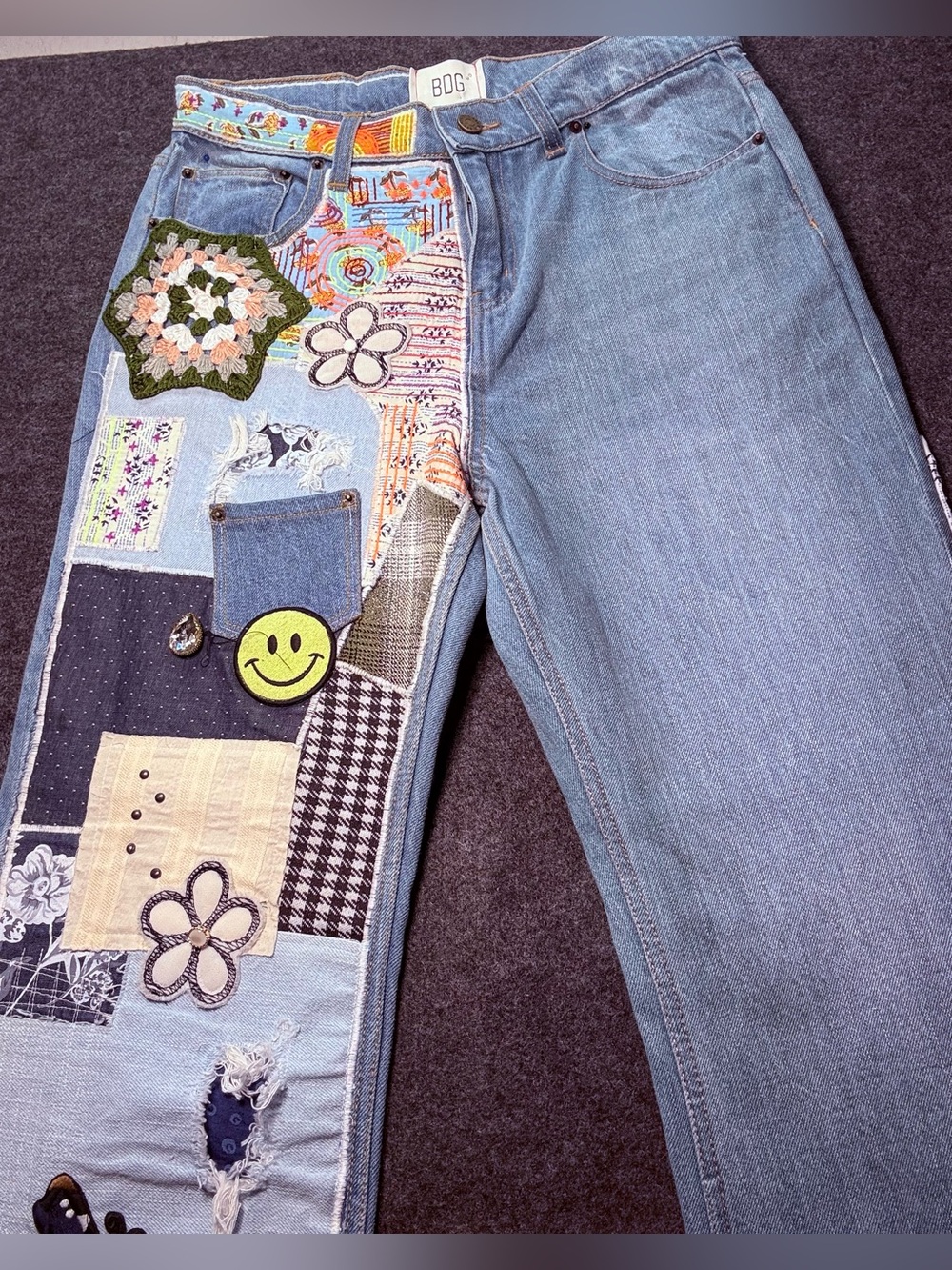 BDG Women's Light Blue Jeans with Multicolor Patchwork - Picture 2 of 5